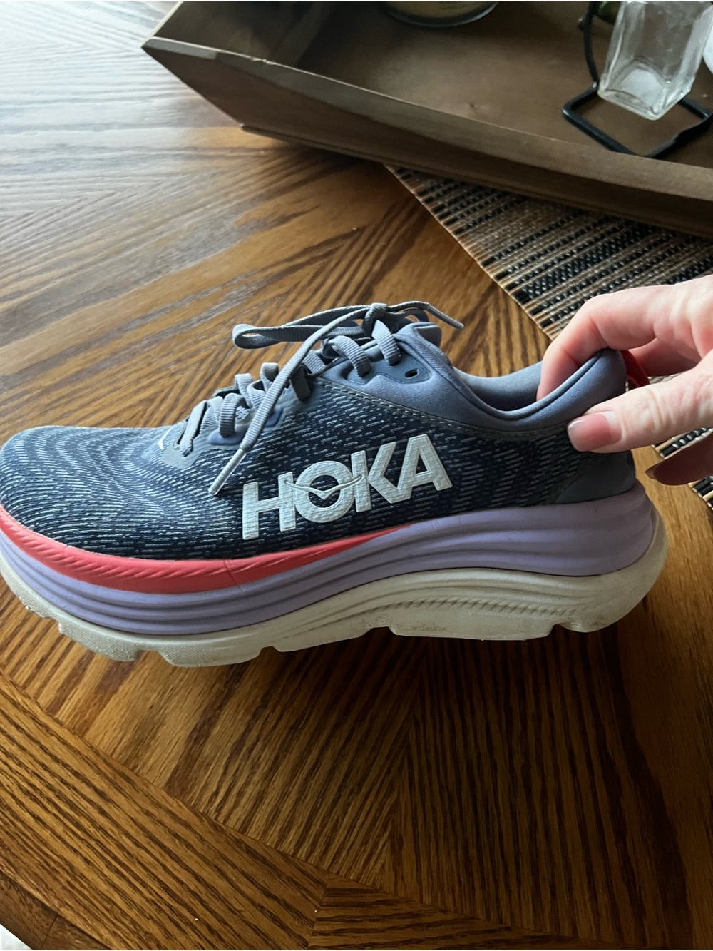 Hoka One One Women's Gaviota 5 — Light Gray with Lilac & Coral Insole size 8D